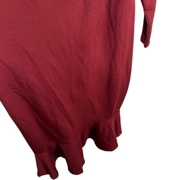 Eloquii Fluted Dress Size 20 Burgundy Long Sleeve Stretch Formal Dressy Midi - Picture 8 of 9